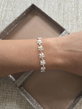 Sterling Silver Plumeria Flower Link Bracelet